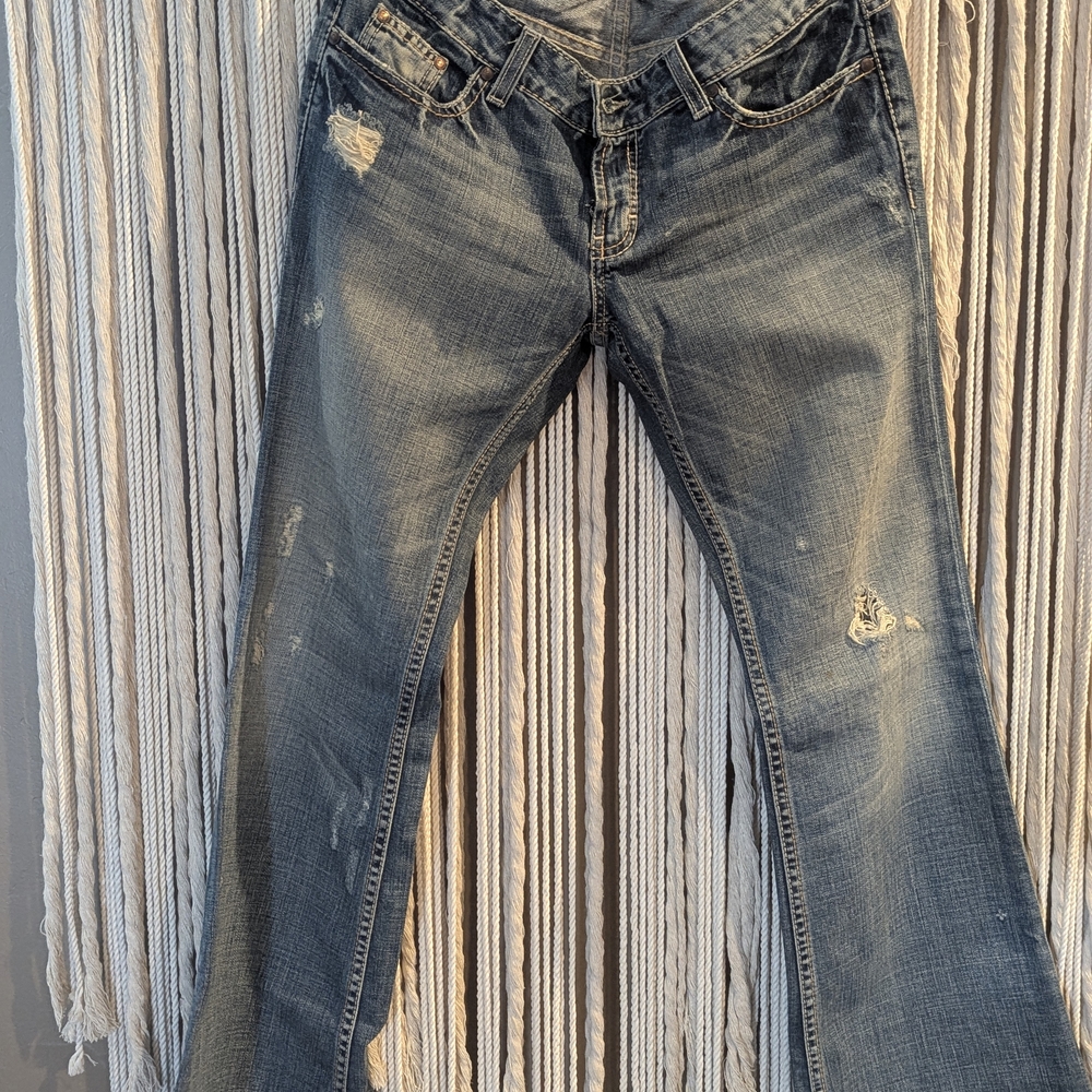 BKE Light Blue Distressed Flare Jeans